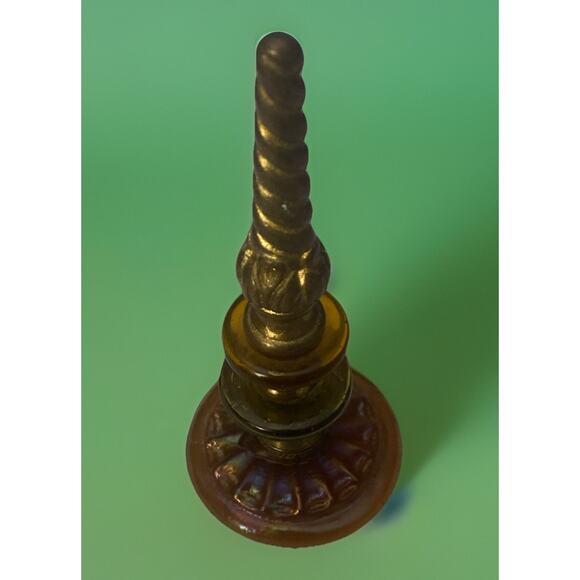 Ornate Decorative Brass And Iridescent Glass Finial Paperweight 6"H x 2.5" - Picture 1 of 4